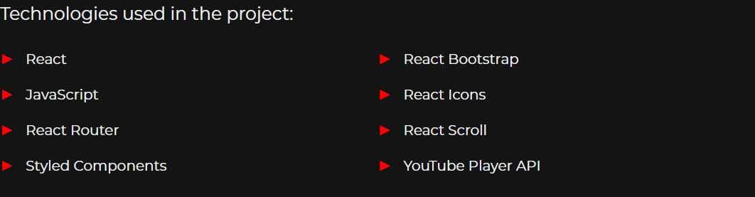 An example of how I list the technologies I used in a project. An example of how I list the technologies I used in a project.