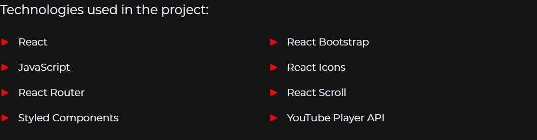 An example of how I list the technologies I used in a
project.