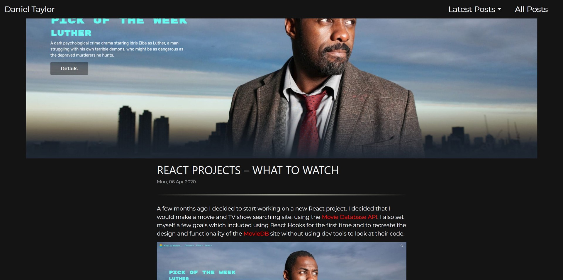 Screenshot of this sites original blog post
header.