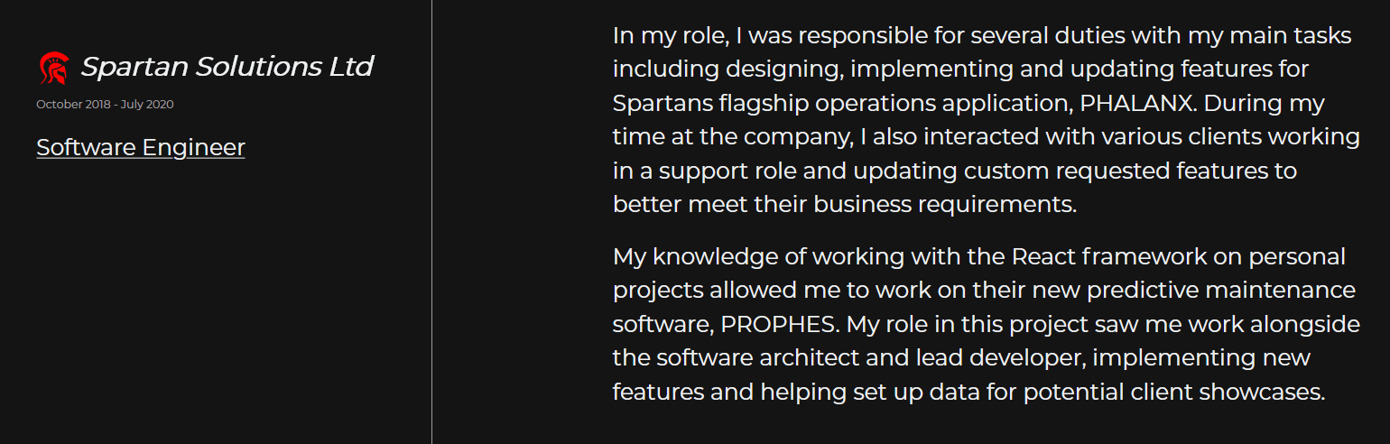 An example of how I write about my professional
experiences.