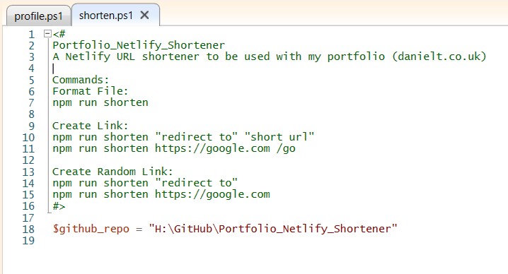 The PowerShell Script with the comment and Github Repo Variable
added.
