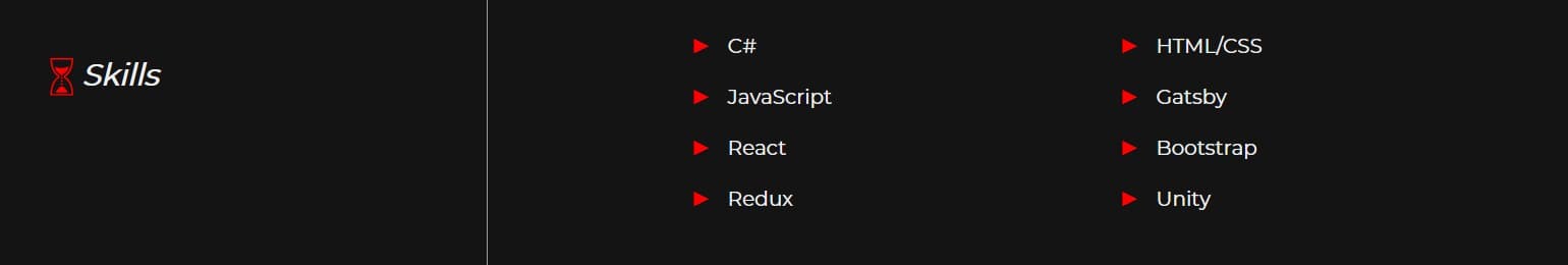 An example of how I like to list my skills.
